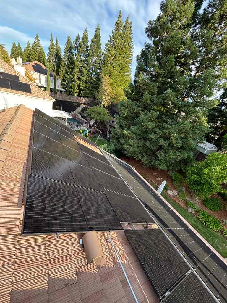 Solar panels running along the pitch of a Northern California residential roof