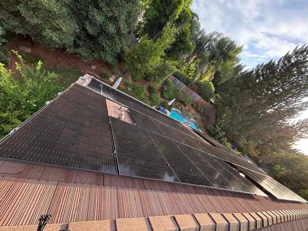 Solar panels on the roof of a Northern California home on a clear day
